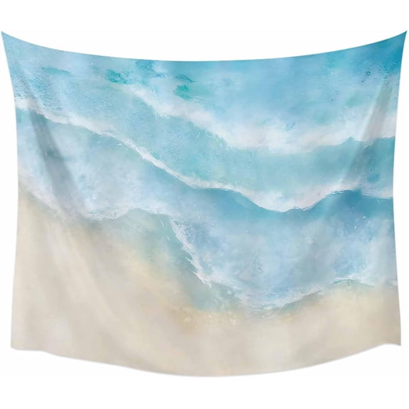 Ocean Beach Tapestry Gradient Light Blue Waves Wall Hanging for Bedroom Living Room Dorm Backdrop Home Decor 90 x 60 Inch