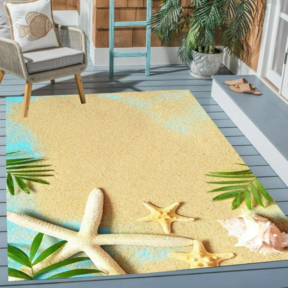 Ocean Beach Theme Indoor Outdoor Area Rug 2''x3'' Tropical Waterproof for Patios Clearance Reversible Outdoor Plastic Straw Camping Rug Carpet Large Rug for Backyard Deck