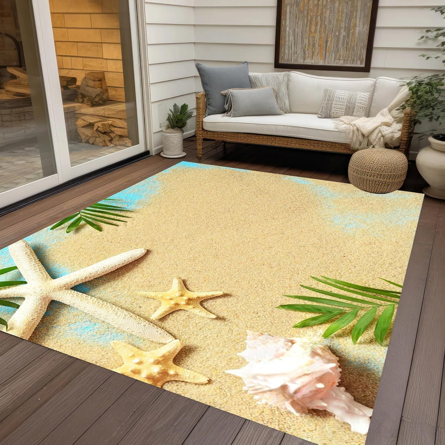 Beach Type Rug Ocean Beach Theme Indoor Outdoor Area Rug 4x6ft Tropical Waterproof for ...