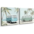 thumbnail image 1 of Ocean Beach Theme Wall Art Decor Coastal Tropical Palm Trees Cute Vintage Van Canvas Prints Poster for Living Room Bedroom Bathroom Decoration (Blue set, 12" x 12" x 2), 1 of 5