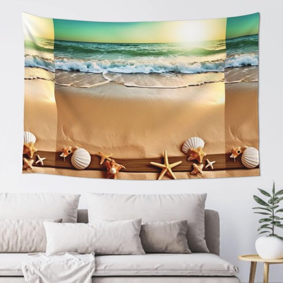 Ocean Beach Theme Wall Tapestry Aesthetic Boho Vertical Decorative Wall Art 60 x 40 Inch Vintage Poster Flag for Bedroom Living Room Decor