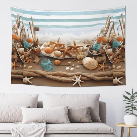 Ocean Beach Theme Wall Tapestry Aesthetic Boho Vertical Wall Art Decorative Vintage Poster Flag for Bedroom Living Room 60 x 40 Inch