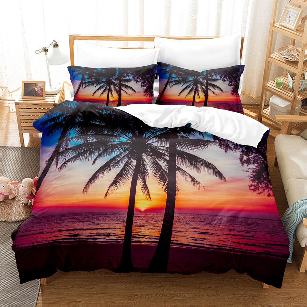 Ocean Beach Themed Bedding Set Queen Size 3 Pcs,Tropical Sunset Beach ...