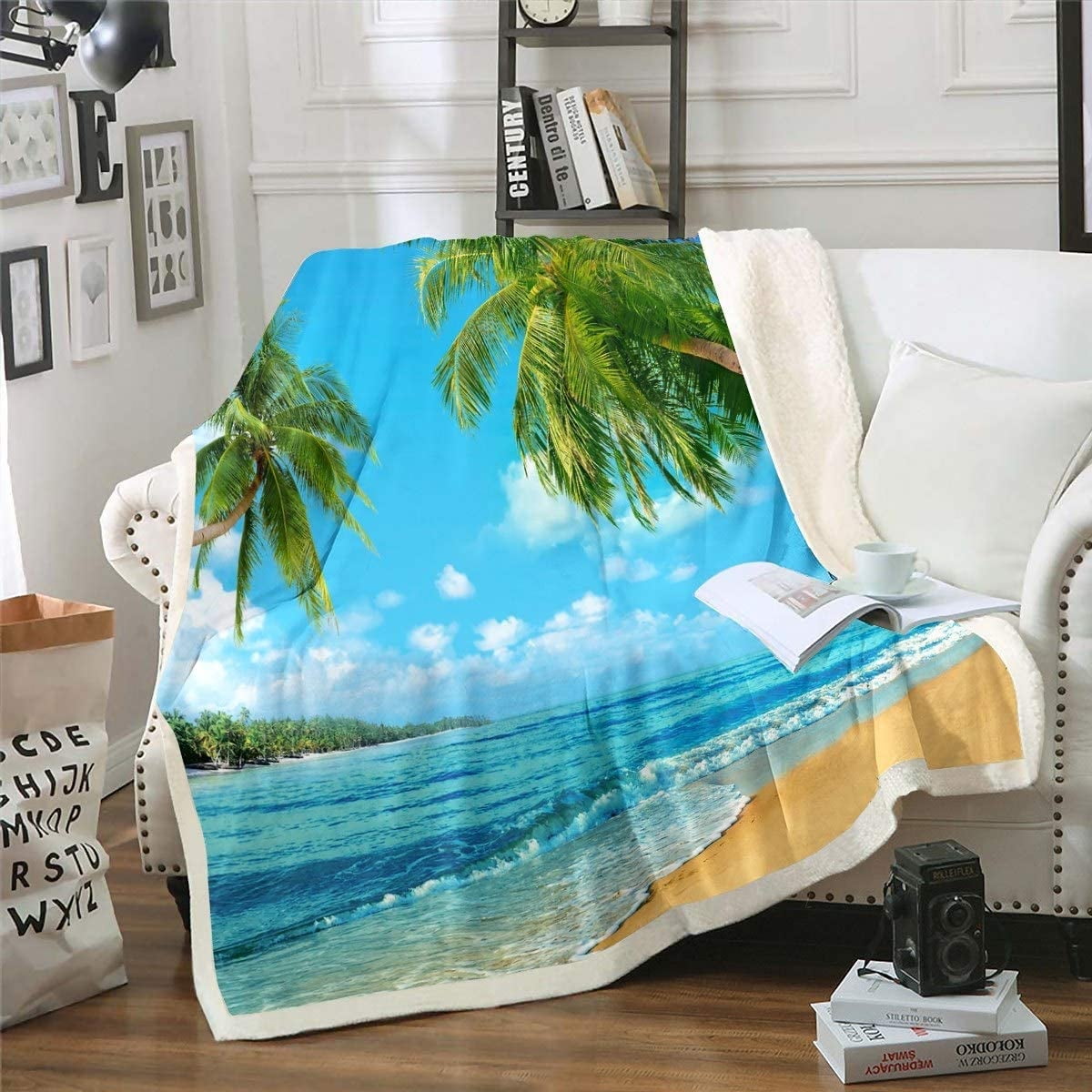 Ocean Beach Themed Fleece Throw Blanket Girls Women Hawaiian Tropical