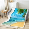 thumbnail image 1 of Ocean Beach Themed Fleece Throw Blanket Tropical Palm Tree Sherpa Blanket for Bed Couch Women Blue Sea Plush Blanket Hawaiian Summer Warm Fuzzy Blanket Bedroom Decor 40"x50", 1 of 1