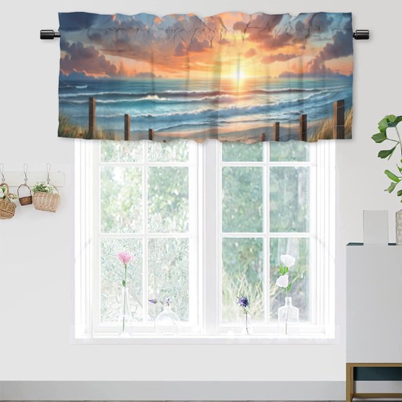 Ocean Beach Thermal Insulated Window Curtain Valance Sunset Scenic Blue Sky Seaside Landscape Rod Pocket Window Valance for Living Room Bathroom Bedroom Kitchen 54 by 18 in, 1 Panel