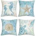 thumbnail image 1 of Ocean Beach Throw Pillow Covers 18 x 18 Inch Seahorse Turtle Starfish Coastal Outdoor Decorative Pillows Soft Velvet Cushion Cases for Couch Sofa Bed Home Decor Set of 4, 1 of 6