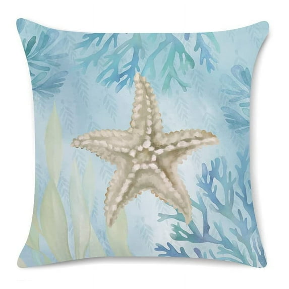 Ocean Beach Throw Pillow Covers 18 x 18 Inch Seahorse Turtle Starfish Coastal Outdoor Decorative Pillows Soft Velvet Cushion Cases for Couch Sofa Bed Home Decor
