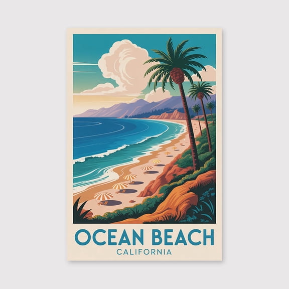 Ocean Beach Travel Print Canvas Wall Art, Ocean Beach Wall Hanging Home decor Ocean Beach Canvas Art, California Art Canvas Canvas-1WN715