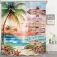 thumbnail image 1 of Ocean Beach Tropical Shower Curtain for Bathroom Decor 84Wx72H Sunset Palm Tree Starfish Coastal Nautical Sun Positive Quotes Art Printed Fabric Polyester Waterproof 12 Pack Plastic Hooks, 1 of 6