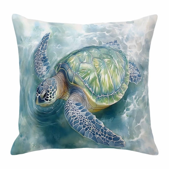 Ocean Beach Turtle Throw Pillow Cover Modern Art Animal Cotton Linen Cushion Cover Throw Pillow Case with Invisible Zipper for Couch Sofa Bed Chair Car 26x26 Inch