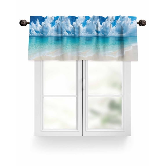Ocean Beach Valances for Windows Summer Nature Sea Sky Cloud Scenery Valance Rod Pocket Light Filtering Short Window Treatments Curtains for Kitchen Bathroom Living Room Bedroom, 60 x 18 Inch