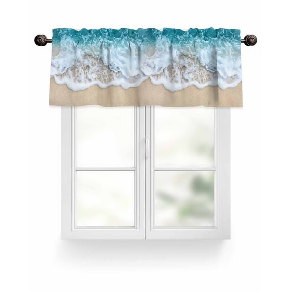 Ocean Beach Valances for Windows Summer Sand Waves Nature Valance Rod Pocket Light Filtering Short Window Treatments Curtains for Kitchen Bathroom Living Room Bedroom, 1 Panel, 42 x 12 Inch