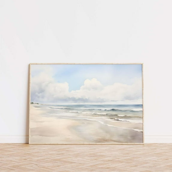 Ocean Beach Wall Art Print, Coastal Beach Landscape, Neutral Seaside Decor, Beach Print, Serene Ocean View Artwork Home Decor #878, Unframed Canvas Size 24x36