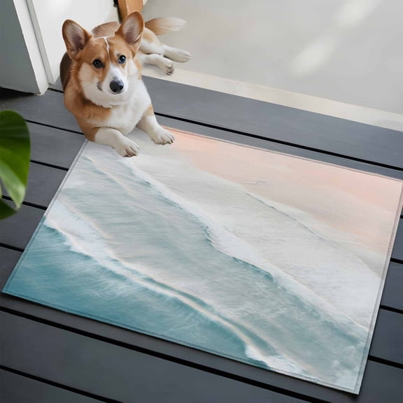 Ocean Beach Washable Area Rug 2x3 Summer Waves Gradient Boho Low-Profile Area Rugs with Non Slip Backing Indoor Floor Carpet for Entrance Living Room Bedroom Home Office