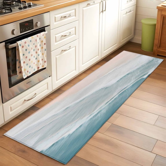 Ocean Beach Washable Area Rug 2x6 Summer Waves Gradient Boho Low-Profile Area Rugs with Non Slip Backing Indoor Floor Carpet for Entrance Living Room Bedroom Home Office