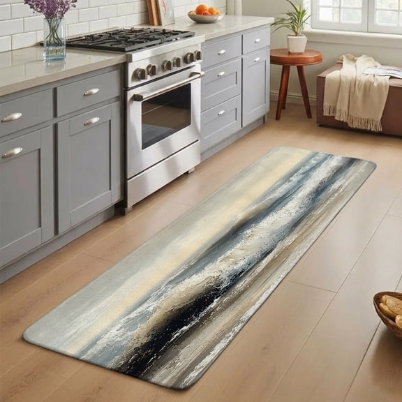 Ocean Beach Wave Washable Runner Rug 3X7 ft Impressionist Oil Painting Style Non-Slip Hallway Runner Rug, Linen Kitchen Runner Mats, Indoor Floor Carpet for Entryway Bathroom Bedroom Living Room