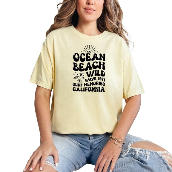 Ocean Beach Wild Wave 1971 Surf Memories California, Groovy Retro Wavy Text, Butter Comfort Colors T-Shirt, Medium