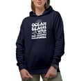 thumbnail image 1 of Ocean Beach Wild Wave 1971 Surf Memories California, Retro Themed, Groovy Retro Wavy Text Merch Gift, Navy Blue Hooded Sweatshirt or Hoodie, Large, 1 of 5