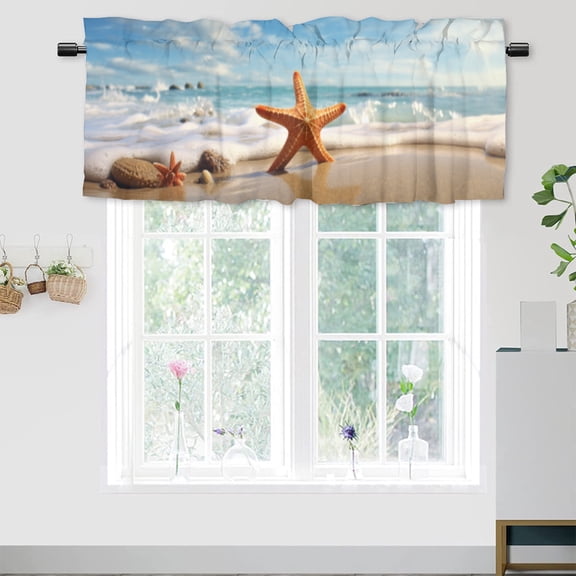 Ocean Beach Window Curtains Valances Sea Wave Starfish Seaside Coastal Nature Landscape Window Valance for Living Room Bedroom, Kitchen Valance Rod Pocket Window Decor Curtain 54 by 18 in, 1 Panel