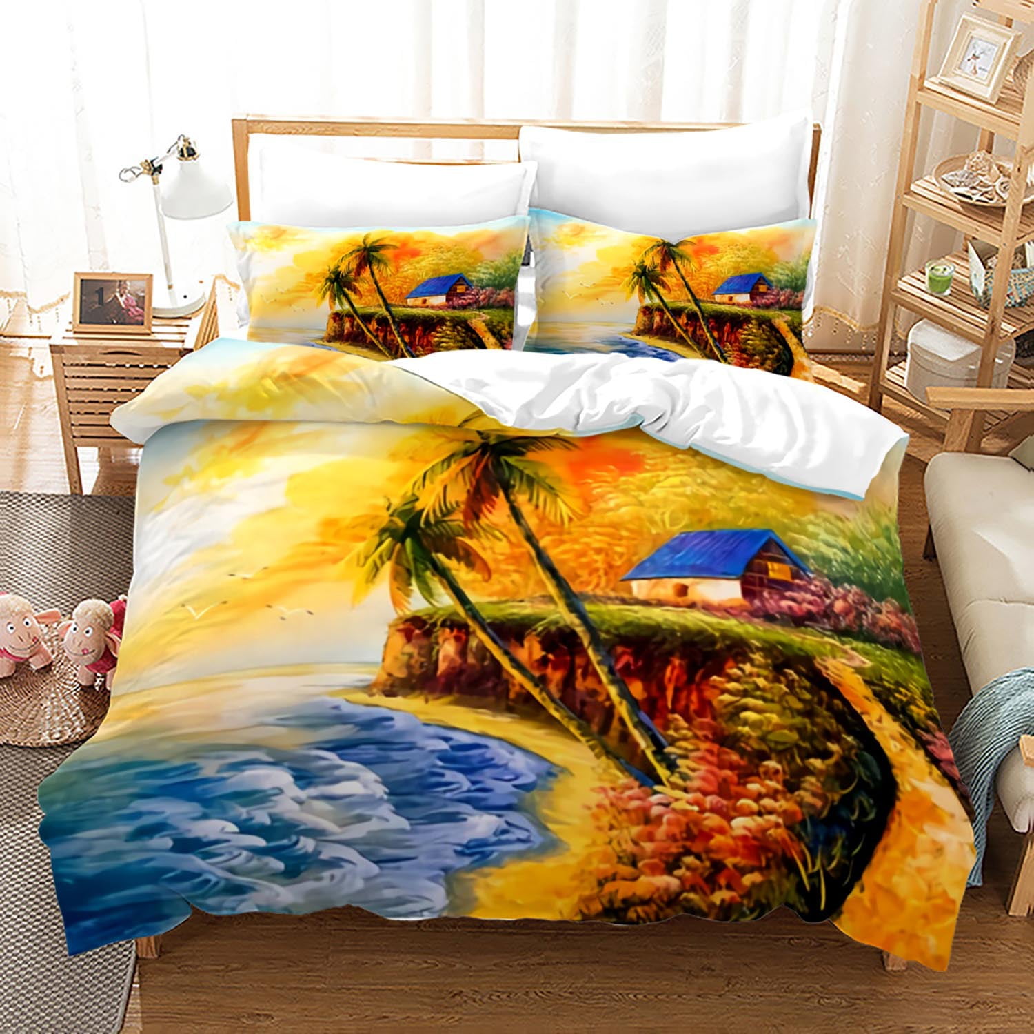Ocean Bedding Set Twin Size,Summer Beach Comforter Cover for Kids Boys