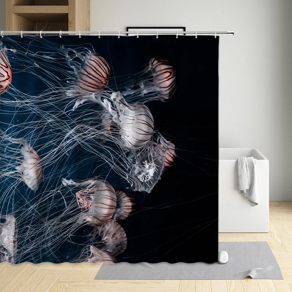 Ocean Biological Shower Curtain Jellyfish Fish Seaweed Plankton