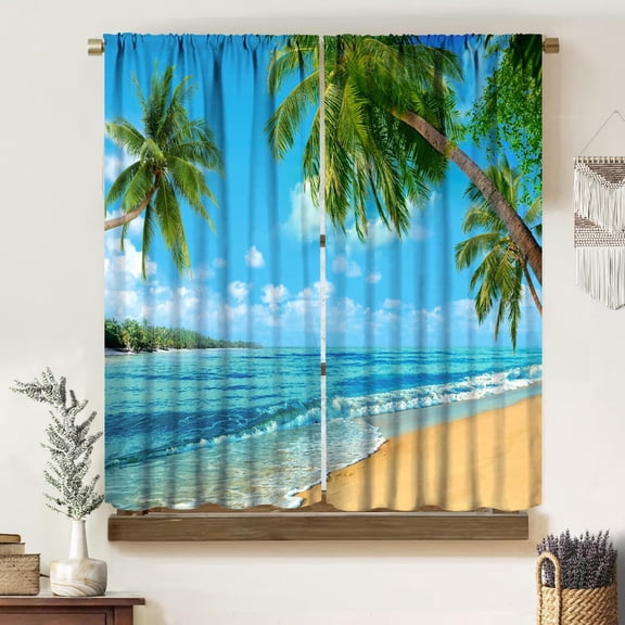 Ocean Blackout Curtains,Hot Summer Beach Waves Sealife Marine Tropical Hawaii Print Rod Pocket Window Treatments Drapes for Bedroom Living Room Kitchen 52" W X 84" L