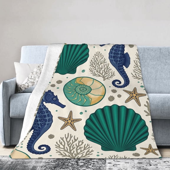 Ocean Blanket, Nautical Coastal Flannel Throw, Soft Cozy Gift for Ocean Lovers, Beach Lovers and Coastal Home Decor 50x40
