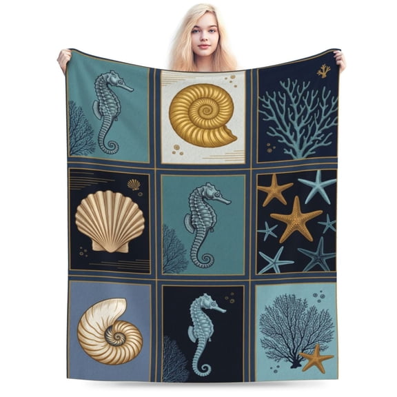 Ocean Blanket, Soft Cozy Flannel Throw for Couch Sofa Bed, Warm Home Accent Blanket for Relaxing Spaces 50x40