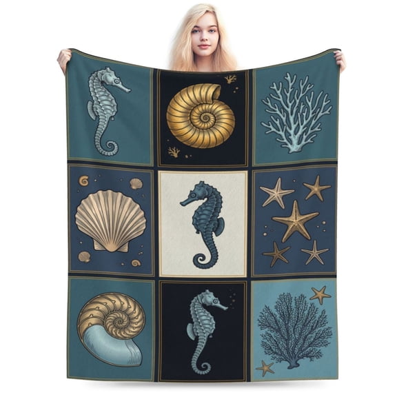 Ocean Blanket, Soft Cozy Flannel Throw for Couch Sofa Bed, Warm Home Accent Blanket for Relaxing Spaces 50x40