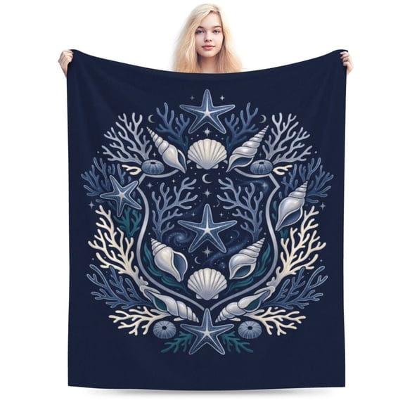 Ocean Blanket, Soft Cozy Flannel Throw for Home Decor, Warm Accent Blanket for Sofa Couch Chair and Bedroom 50x40
