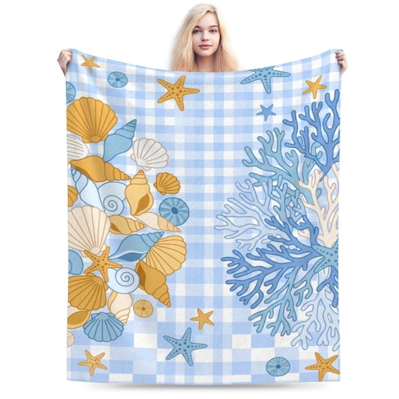 Ocean Blanket, Soft Cozy Flannel Throw for Home Decor, Warm Accent Blanket for Sofa Couch Chair and Bedroom 50x40