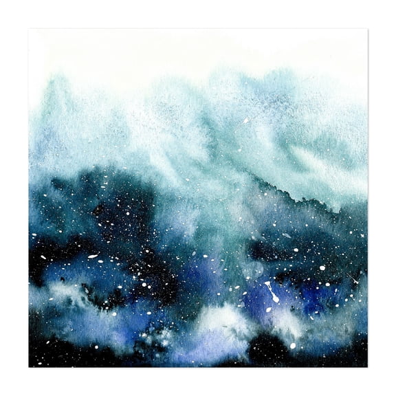 Ocean Bloom - Painting Abstract Watercolor Modern Art Space Cosmic Ocean Night Sky Unframed Wall Art Print 6 x 6 inches