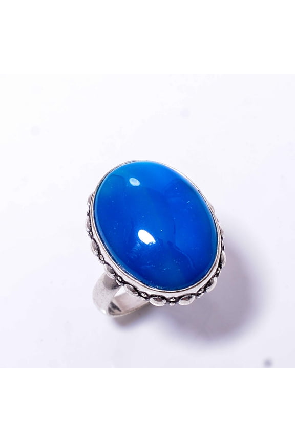 Ocean Blue Banded Agate - Botswana Handmade 925 Sterling Silver Ring S.7 R194