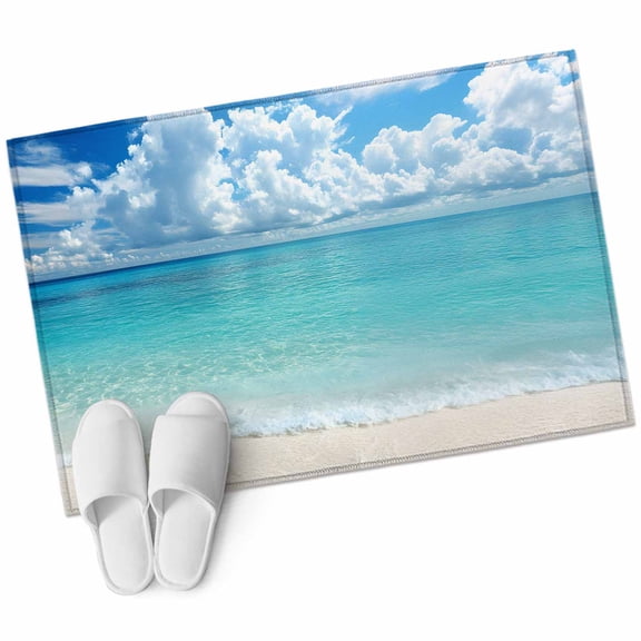 Ocean Blue Bathroom Mat 2x3 FT, Non Slip Small Kitchen Mat, Beach Nature Coast Sea Shore Sky Seawater Washable Soft Backed Front Door Throw Rug Non-Shedding Indoor Outdoor Doormat for Entryway Sink