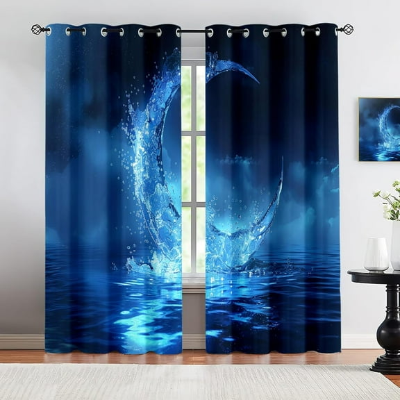 Ocean Blue Blackout Curtains For Bedroom Living Room, Blue Moon Curtains & Home Decor, Midnight View Window Treatments, Thermal Grommet Dreamy Mystic Drapes 42"W x 63"L (Pack of 2)