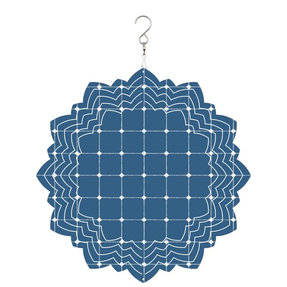 Ocean Blue Checkered Wind Spinner for Garden Yard 8In, Modern Minimalist Geometric Grid Lines Plaid 3D Stainless Steel Kinetic Hanging Wind Spinners Rustproof Outdoor Decor for Lawn Patio Home