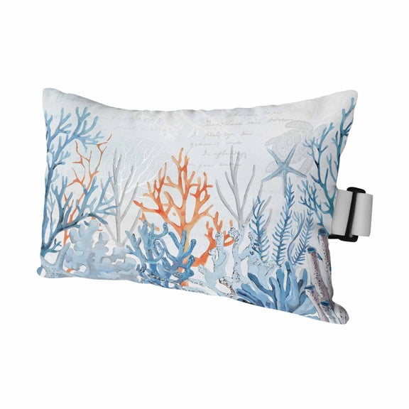 Ocean Blue Coral Seamless Outdoor Pillow for Chaise Lounge Chair,Vintage Sea Turtle Back Waterproof Headrest Lumbar Pillows with Insert&Elastic Strap for Patio Pool Garden Chairs Decor,1 Pack