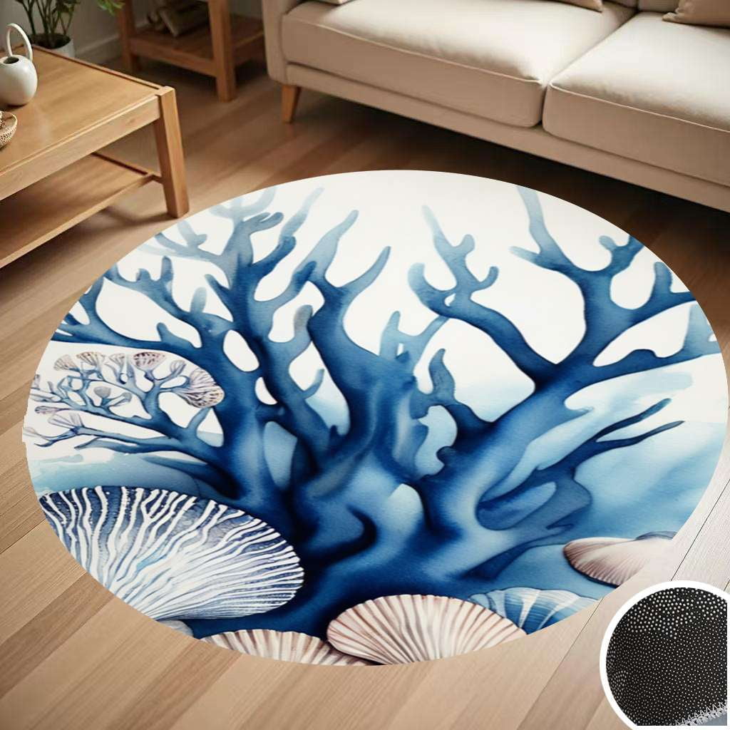Ocean Blue Coral Seashell Round Carpet Living Room Bedroom Home ...