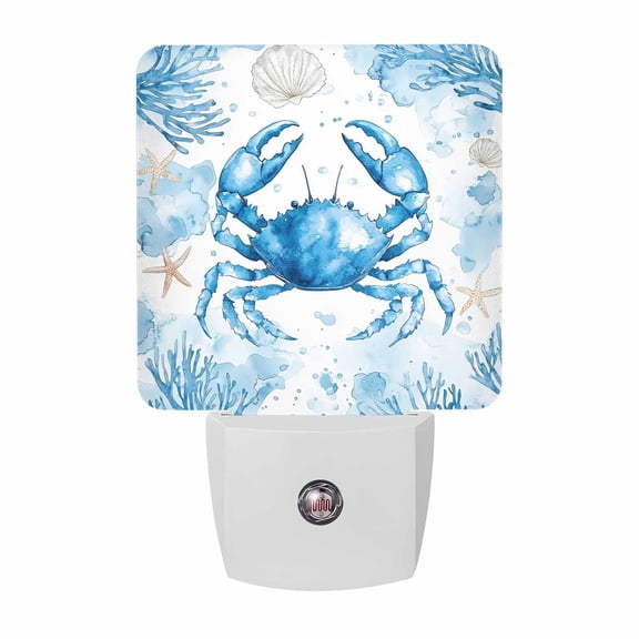 Ocean Blue Crab Coral Plug-in LED Night Lights Starfish Shell Auto Dusk-to-Dawn Sensor for Bedroom, Bathroom, Kitchen, Nursery, Hallway, Stairs, Wall Home Decor