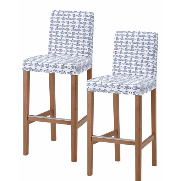 Ocean Blue Fish Bar Stool Covers Set of 2, Summer Fishing Coastal Nautical Simple Stretch Washable Bar Chair Covers with Backs, Removable Pub Counter Height Chair Cover for Kitchen Dining Room Cafe
