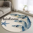 thumbnail image 1 of Ocean Blue Fish Round Area Rugs 3 ft, Welcome Nautical Sea Watercolor Fish Starfish Linen Washable Small Area Rug with Non-Slip Sturdy Edge Binding Round Front Door Mat Floor Carpet for Entryway, 1 of 9