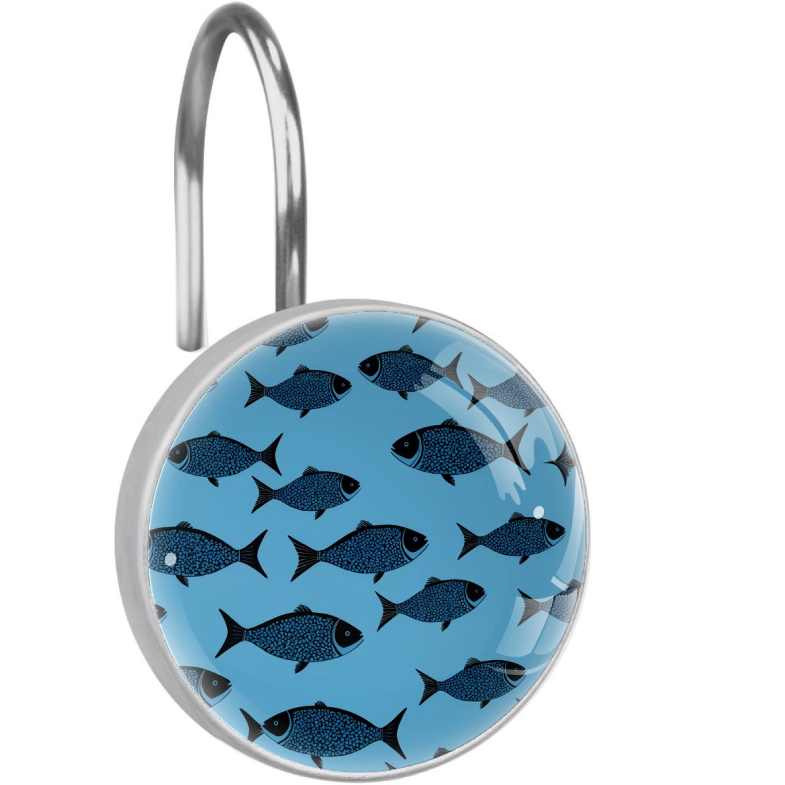 Ocean Blue Fish Shower Curtain Hooks Rings, Set of 12 Rust Proof Rod