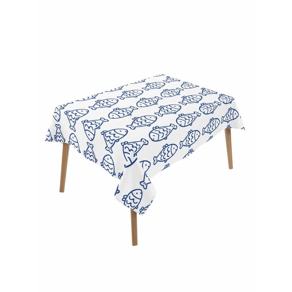 Ocean Blue Fish Table Cloth, Waterproof Tablecloth for Rectangle Tables, Summer Fishing Coastal Nautical Simple Reusable Washable Fabric Table Cover for Restaurant Kitchen Dining Tables 60"x84"