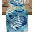thumbnail image 1 of Ocean Blue Fish Table Runner Cotton Linen 48 Inch Holiday Dresser Scarves, Summer Coastal Coral Seaweed Tablerunner for Kitchen Coffee Dining Bedroom Home Living Room Dinner Scarf Décor 13''x48'', 1 of 1