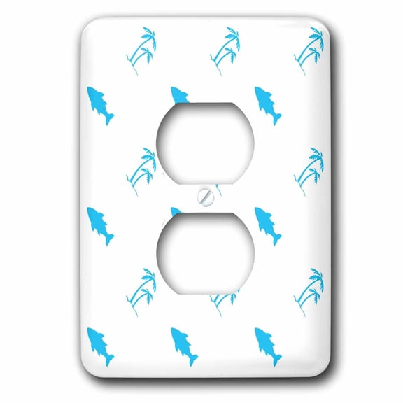 3dRose, Ocean Blue Fish and Palm Trees - Beach Themed Art, 2 plug outlet cover