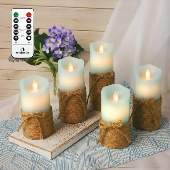 Ocean Blue Flameless Candles, Nautical Themed Led Pillar Candles with Remote & Timer, Decorative Flickering Candles for Gifts, Party, Wedding, Home Decorations - Set of 3
