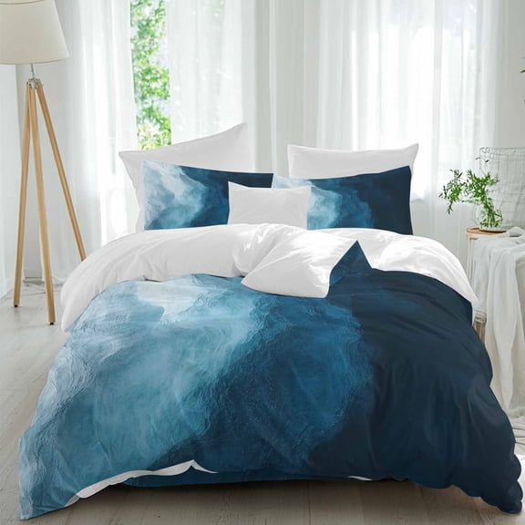 Ocean Blue Gradient Queen Size Comforter Set, Wave Beach Coastal Bedding for All Seasons, 4 Pcs Bed Set, 1Quiltcover (90"x92") ,1Sheet(94"x116"), 2Pillowcases (30"x20")