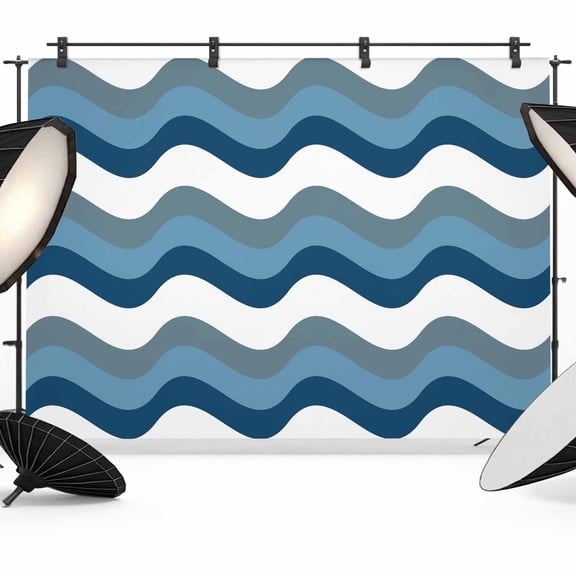 Ocean Blue Gray Waves Photography Backdrop 7x5FT, Nautical Modern Abstract Blue Stripe Photo Backdrops, Background for Photography Studio Photo Studio Background, Back Drop for Photoshoot