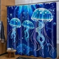 Ocean Blue Jellyfish Print Shower Curtain Dark Blue Background